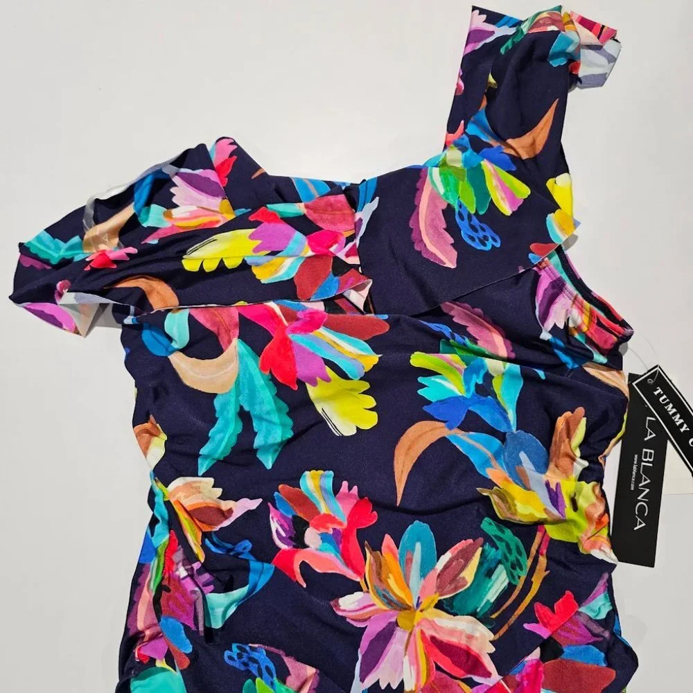 La Blanca Ruffled One-Shoulder One-Piece Swimsuit Size 10 - Picture 6 of 9